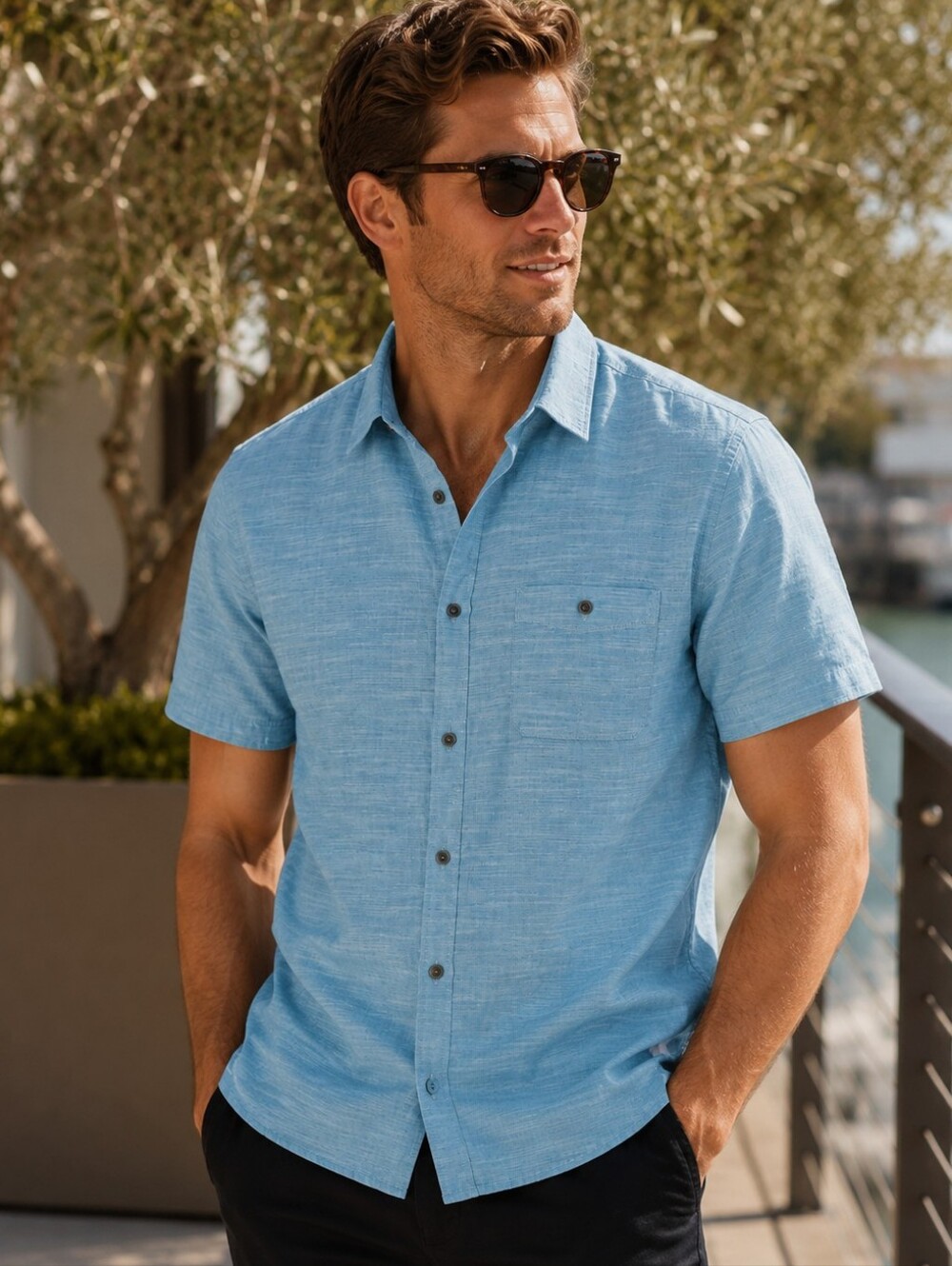 Express Soft Wash Blue Cotton Button-Up Shirt Men’s L